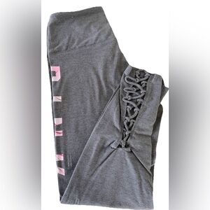 PINK Victoria's Secret Braided Lace Up Leggings Women Gray Pink Marble